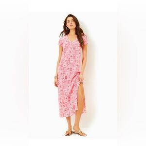 Lilly Pulitzer Red and White Maxi Dress with Side Slit